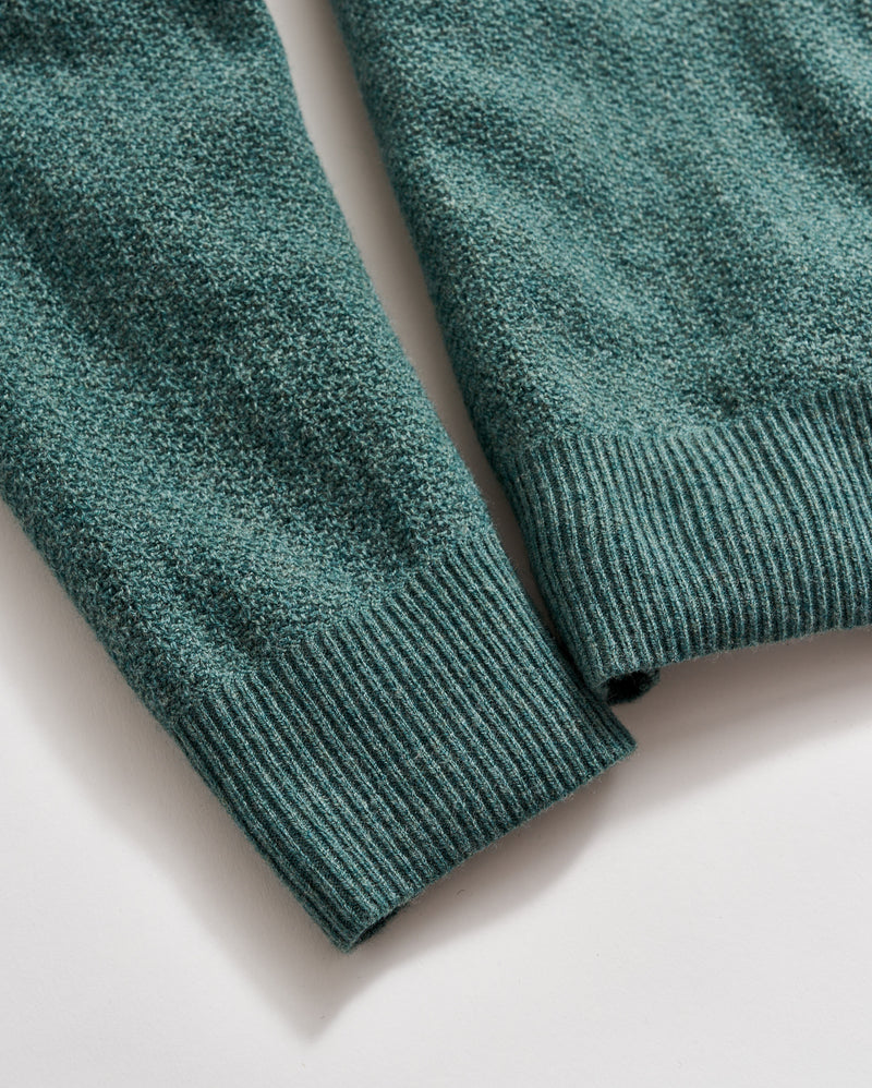 Pique Full Zip Sweater in Highland Green Heather