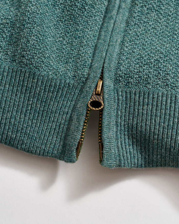 Pique Full Zip Sweater in Highland Green Heather