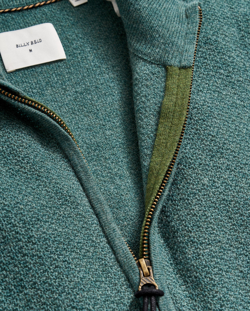 Pique Full Zip Sweater in Highland Green Heather