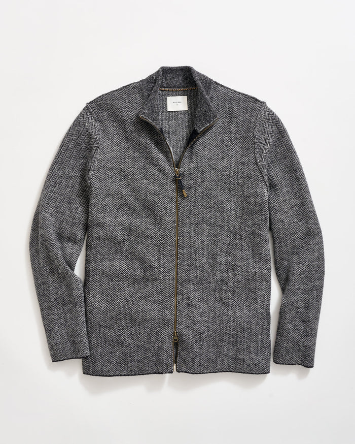 Alpaca Wool Track Jacket in Black Heather