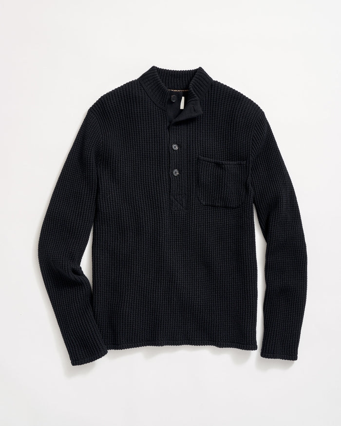 Button Placket Waffle Pullover