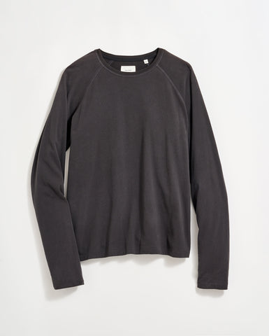 LONG-SLEEVE SUEDED COTTON CREW	BLACK