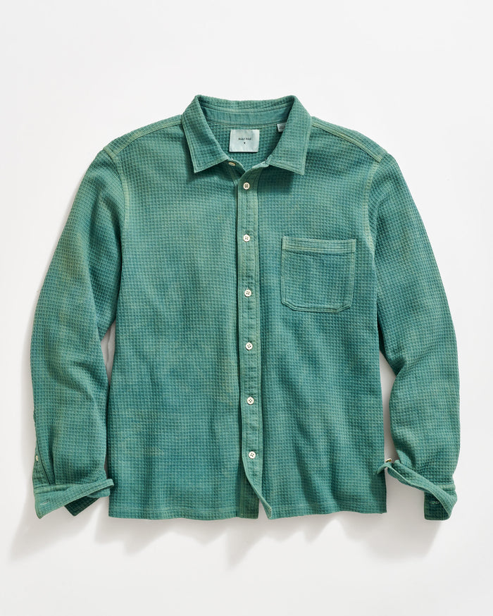 Long Sleeve Natural Dyed Grid Knit Tuscumbia Shirt in Florence Teal