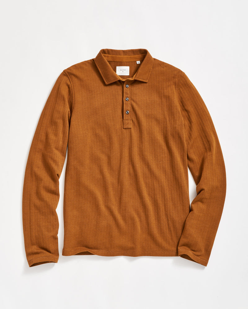 Long Sleeve Herringbone Polo in Billy's Brown