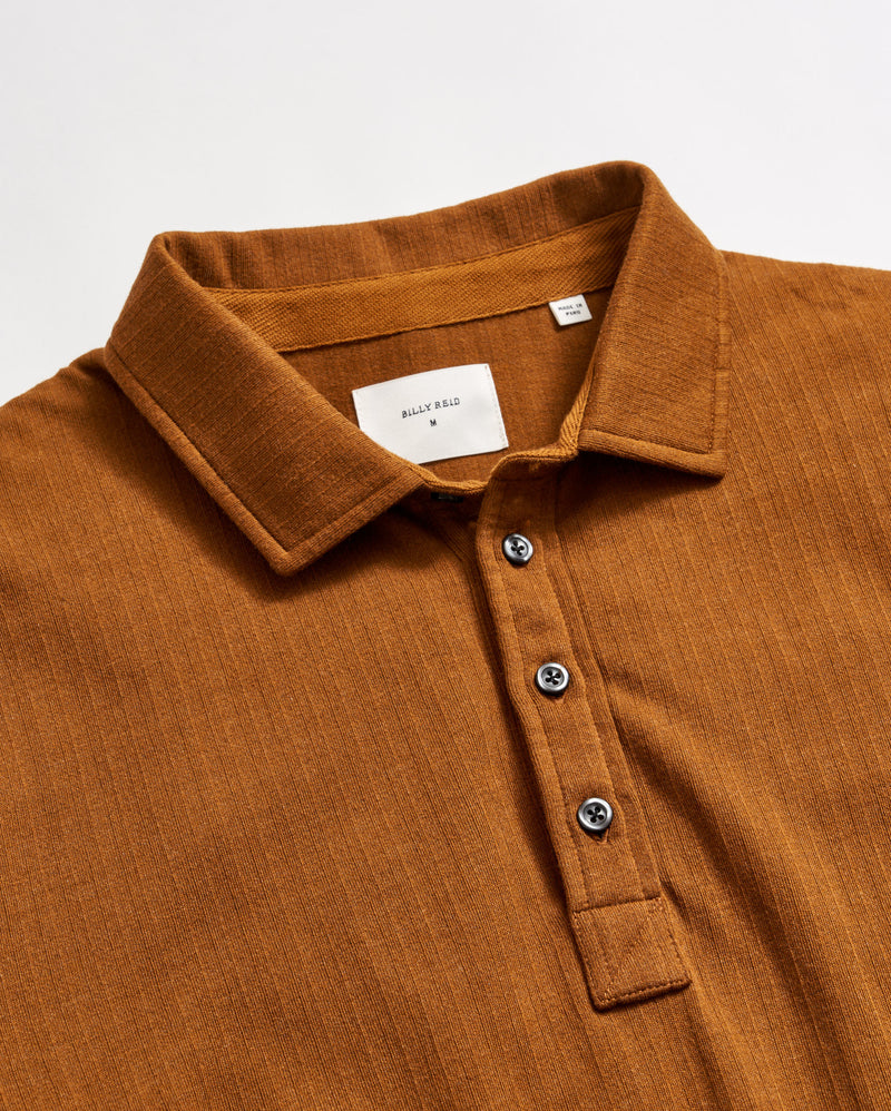 Long Sleeve Herringbone Polo in Billy's Brown