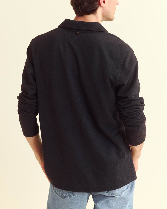 Long Sleeve Herringbone Polo in Black