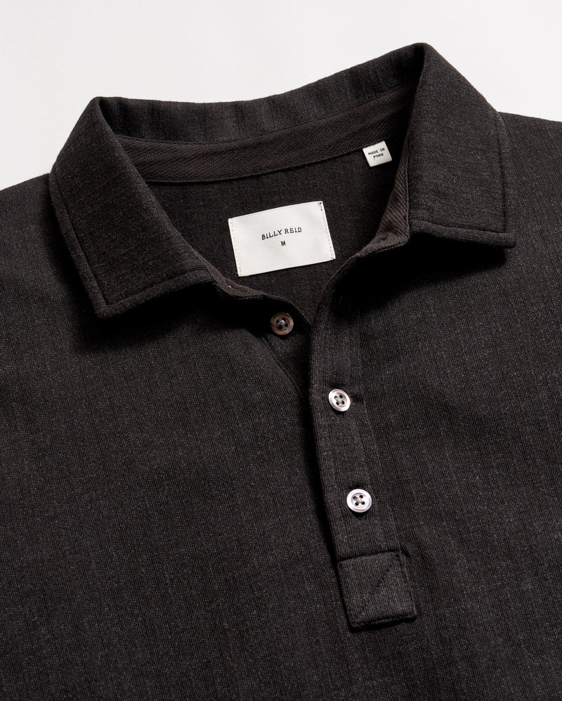 Long Sleeve Herringbone Polo in Black