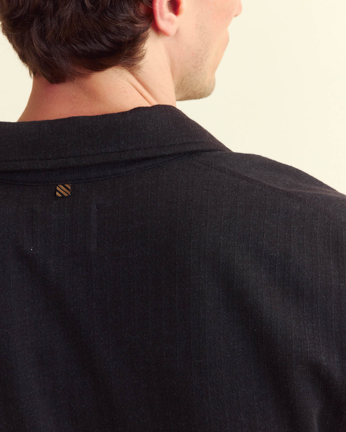 Long Sleeve Herringbone Polo in Black