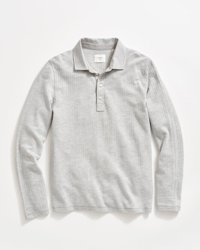 Long Sleeve Herringbone Polo in Light Grey