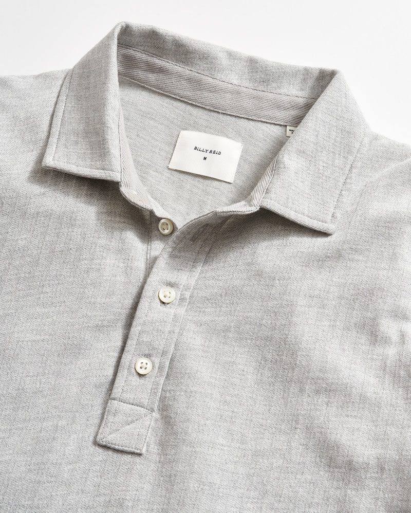 Long Sleeve Herringbone Polo in Light Grey