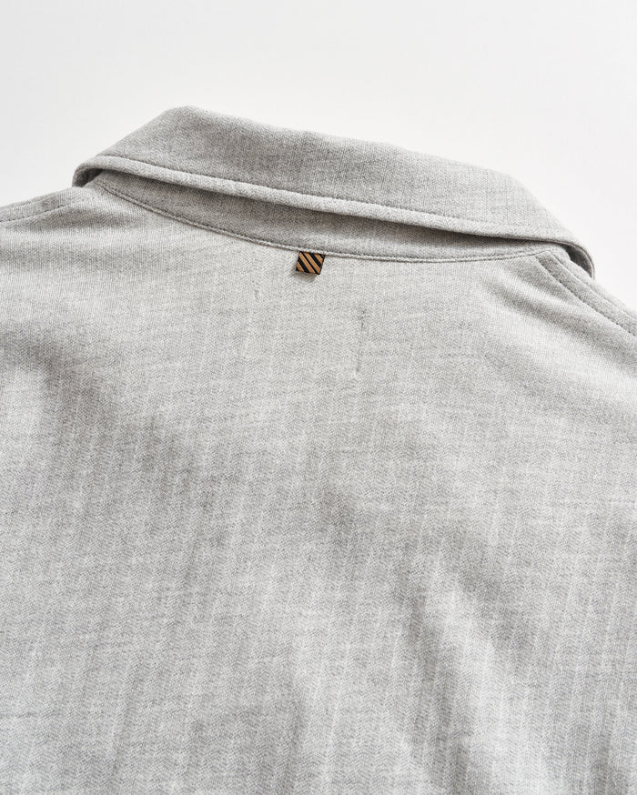 Long Sleeve Herringbone Polo in Light Grey