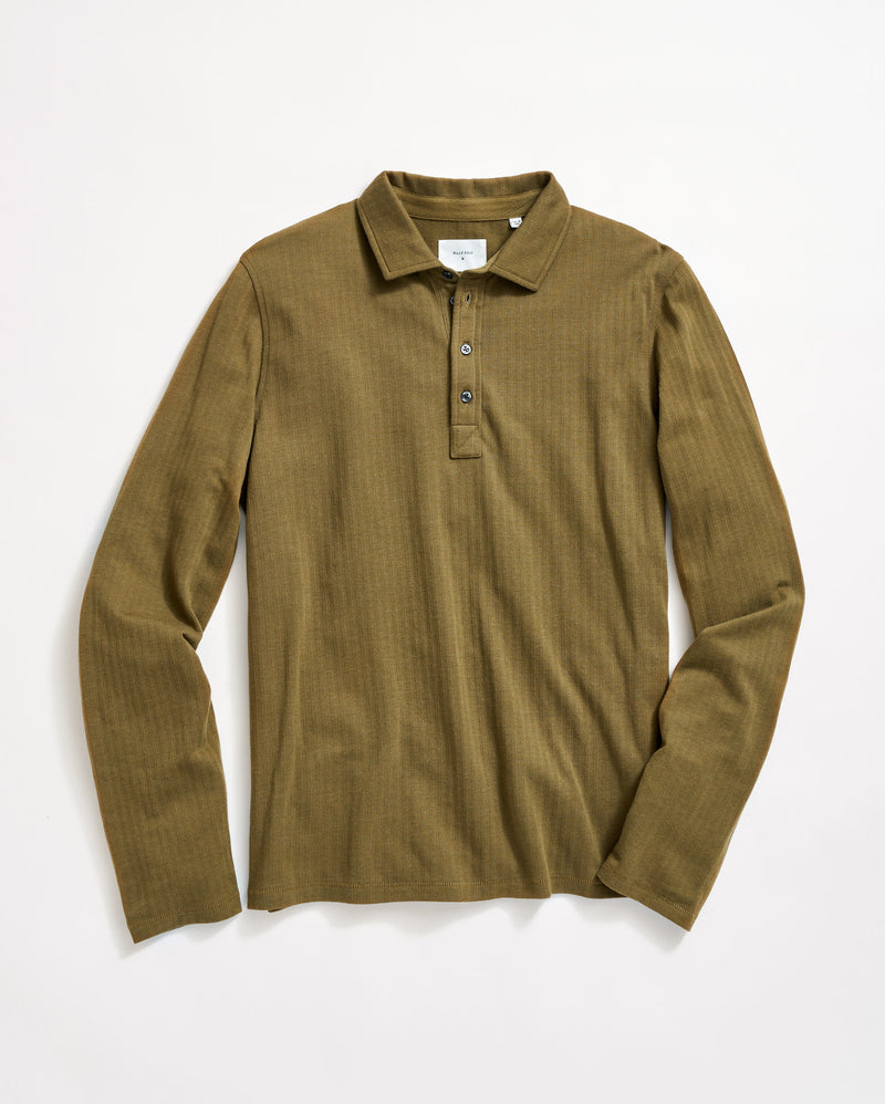 Long Sleeve Herringbone Polo in Olive