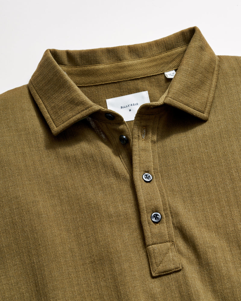 Long Sleeve Herringbone Polo in Olive