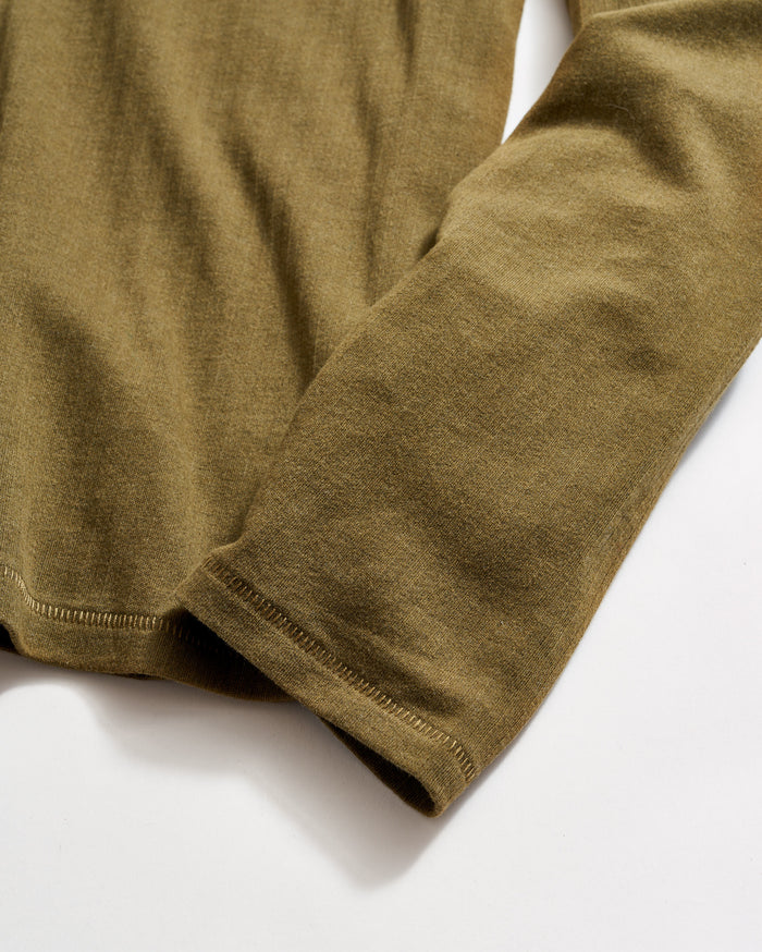 Long Sleeve Herringbone Polo in Olive