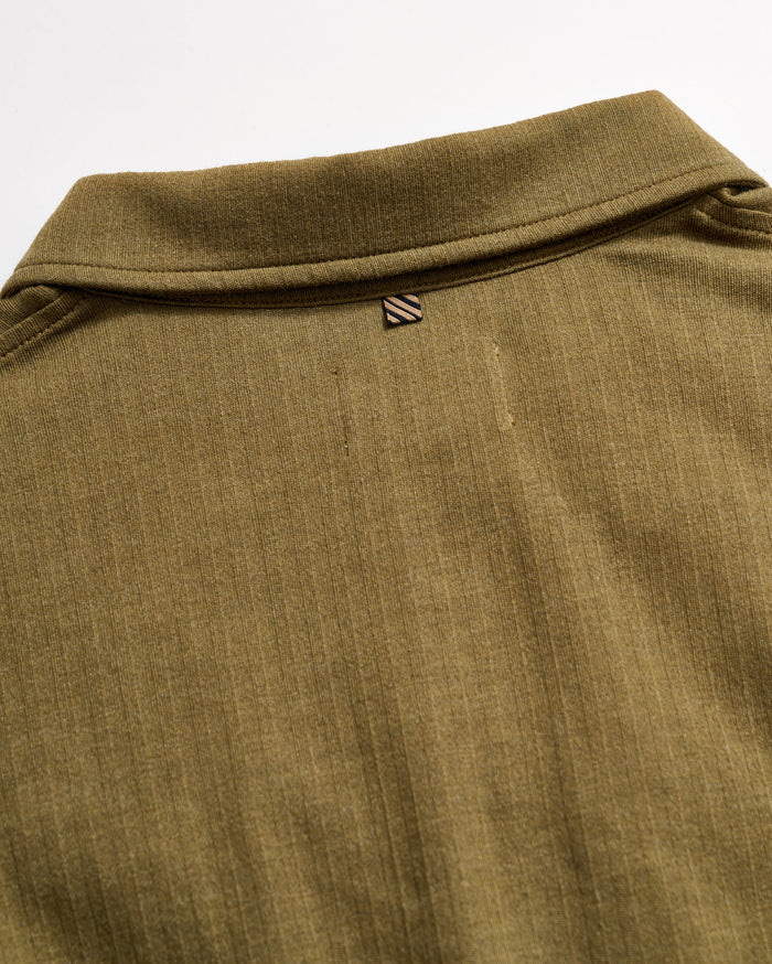 Long Sleeve Herringbone Polo in Olive