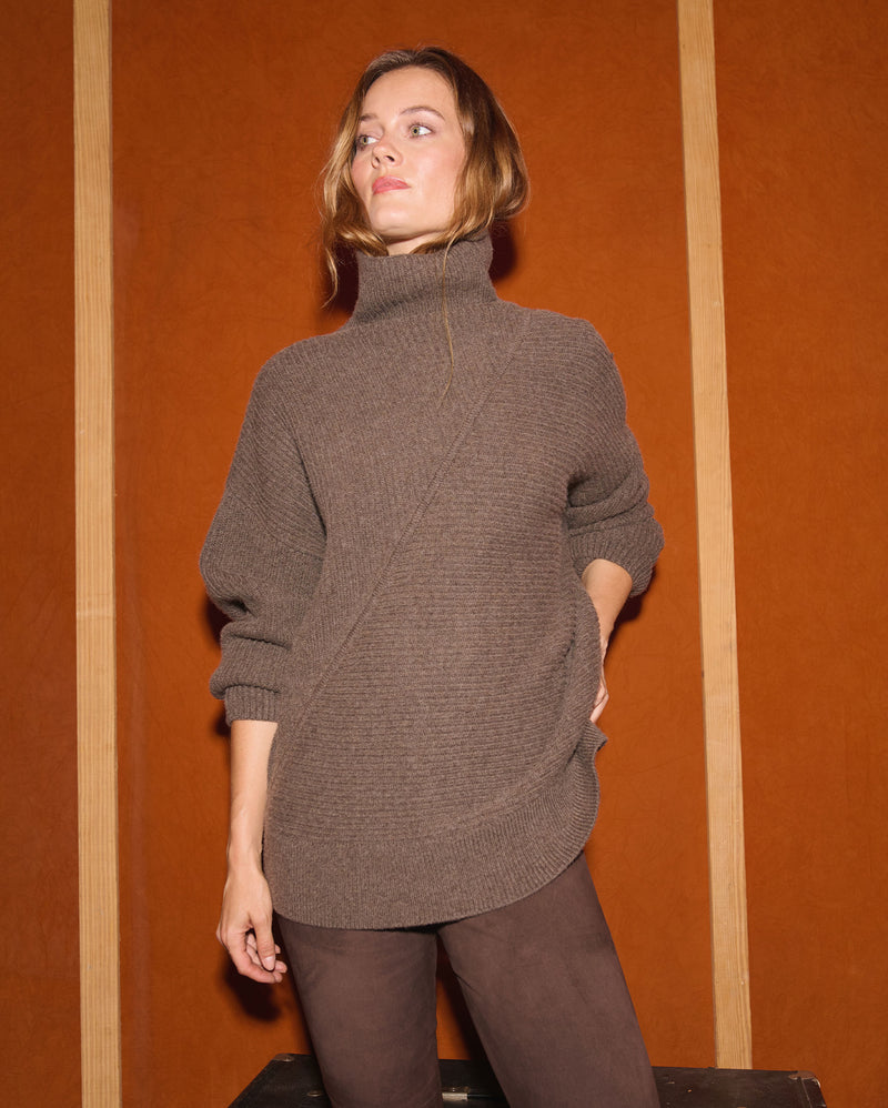 Directional Rib Funnel Neck Sweater