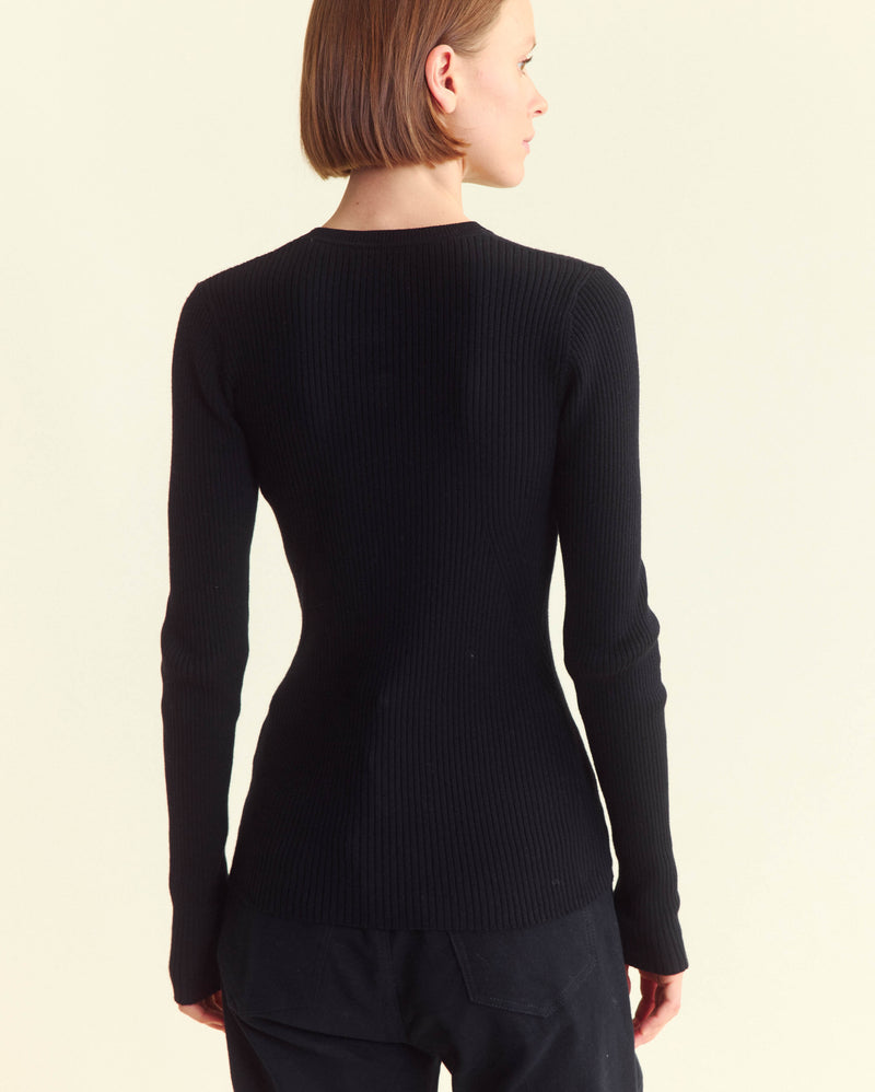 Long Sleeve Rib Crew in Black