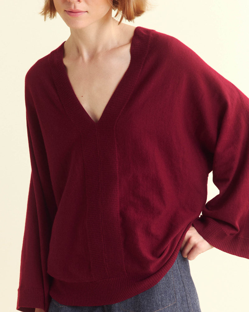 Wool Cashmere V Neck Dolman