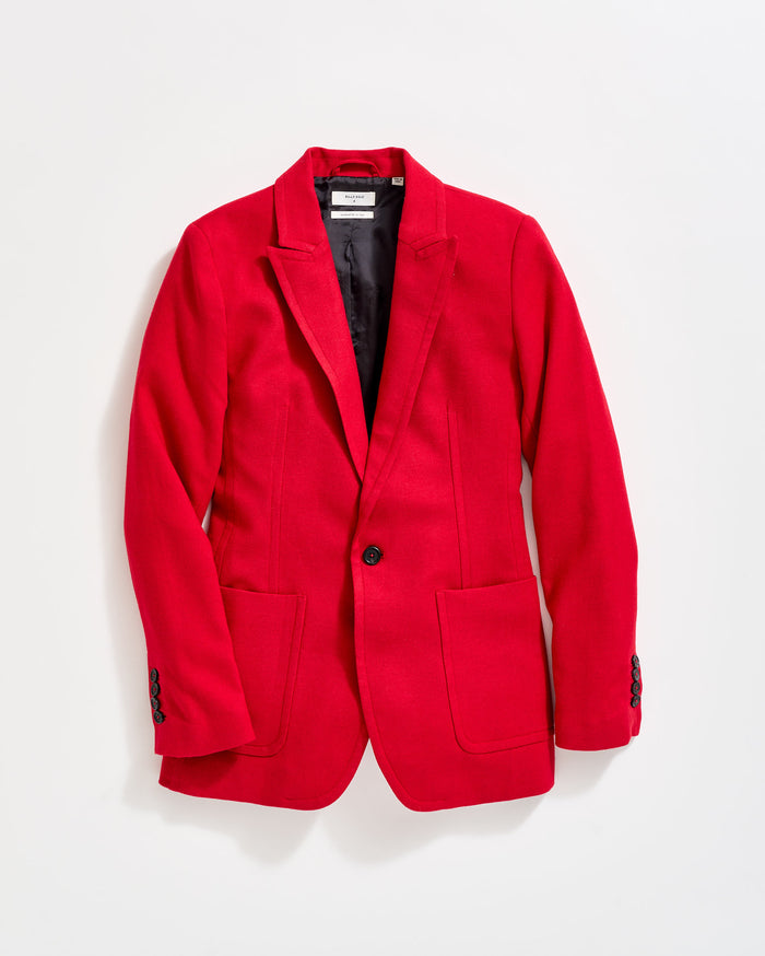 Wool Peak Lapel One Button Blazer in Red