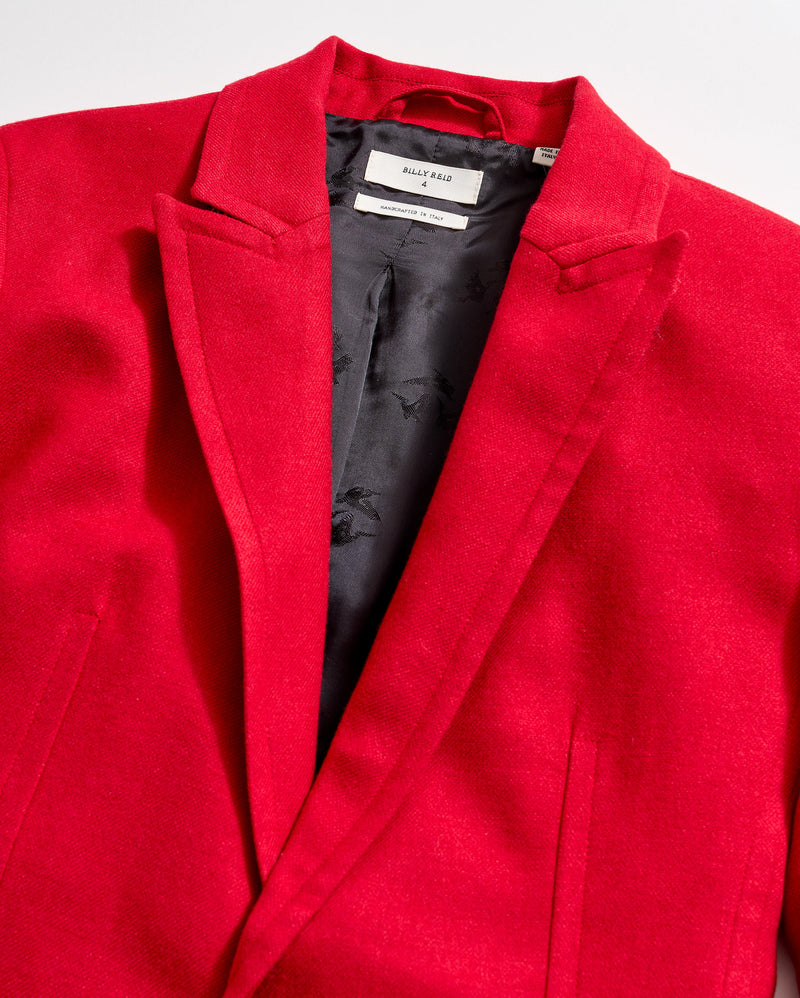 Wool Peak Lapel One Button Blazer in Red