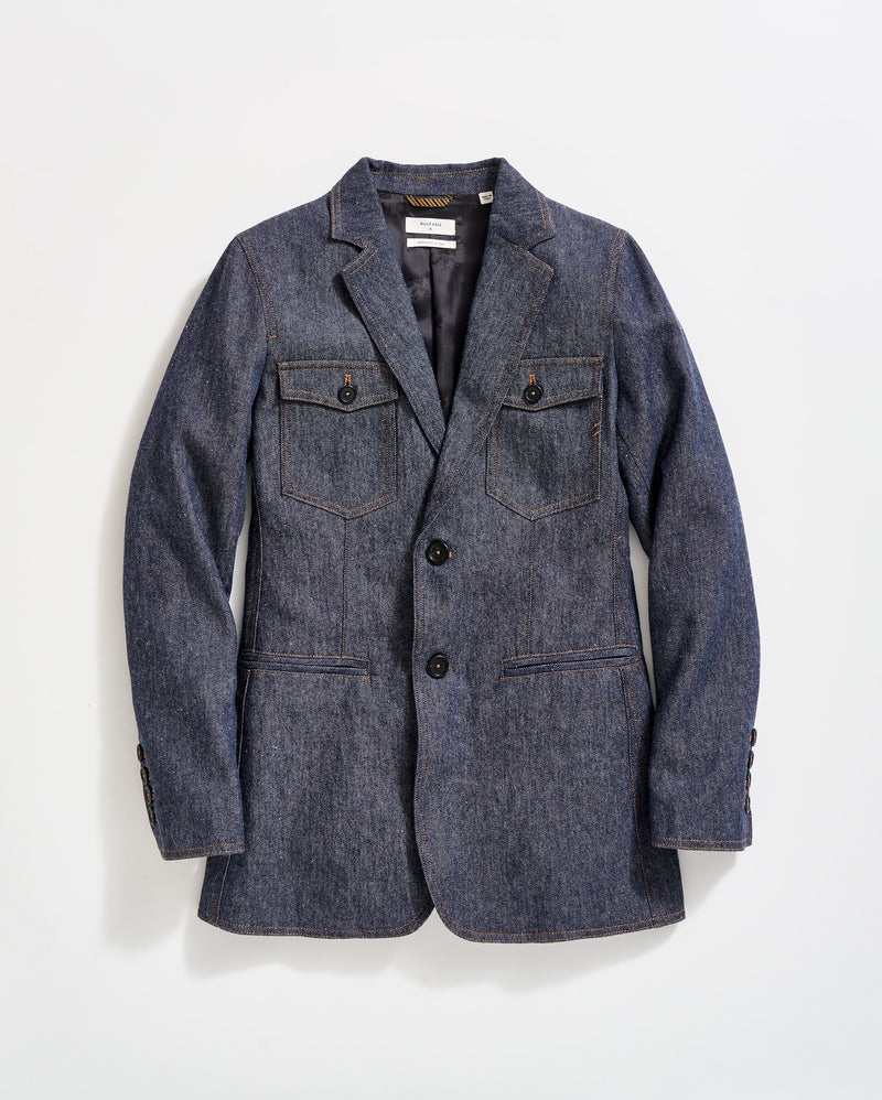 Wool Denim Blazer in Navy