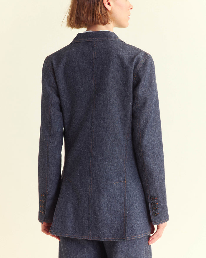 Wool Denim Blazer in Navy