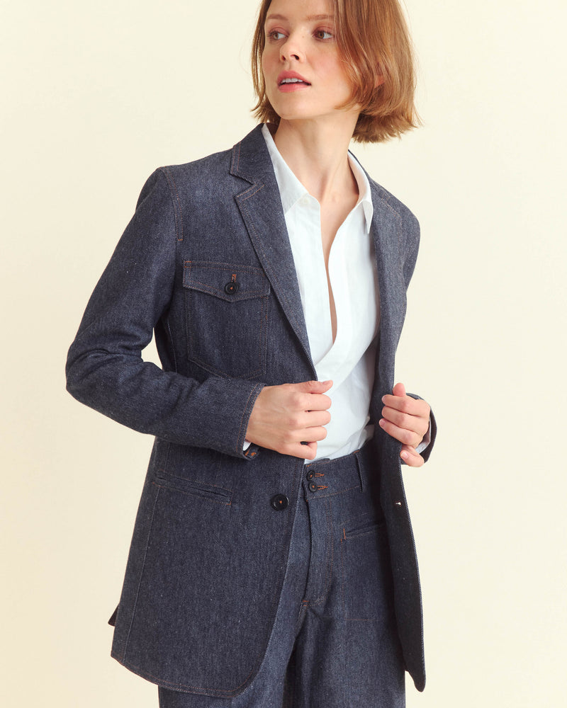 Wool Denim Blazer in Navy