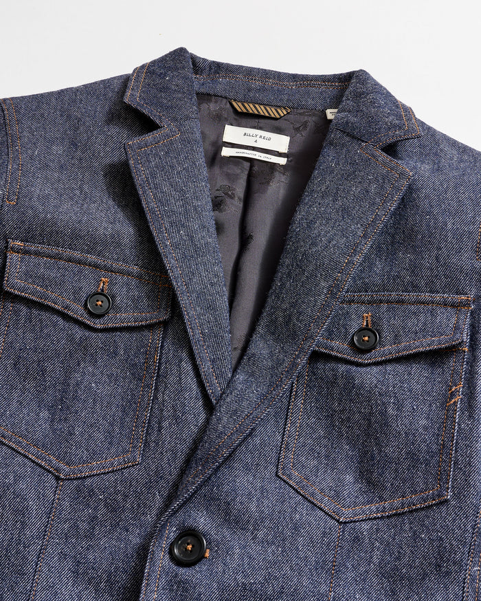 Wool Denim Blazer in Navy