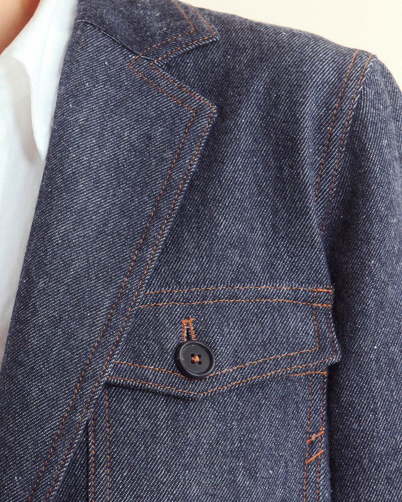 Wool Denim Blazer in Navy