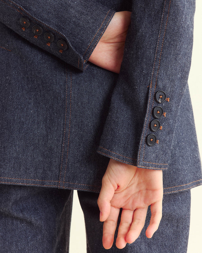 Wool Denim Blazer in Navy