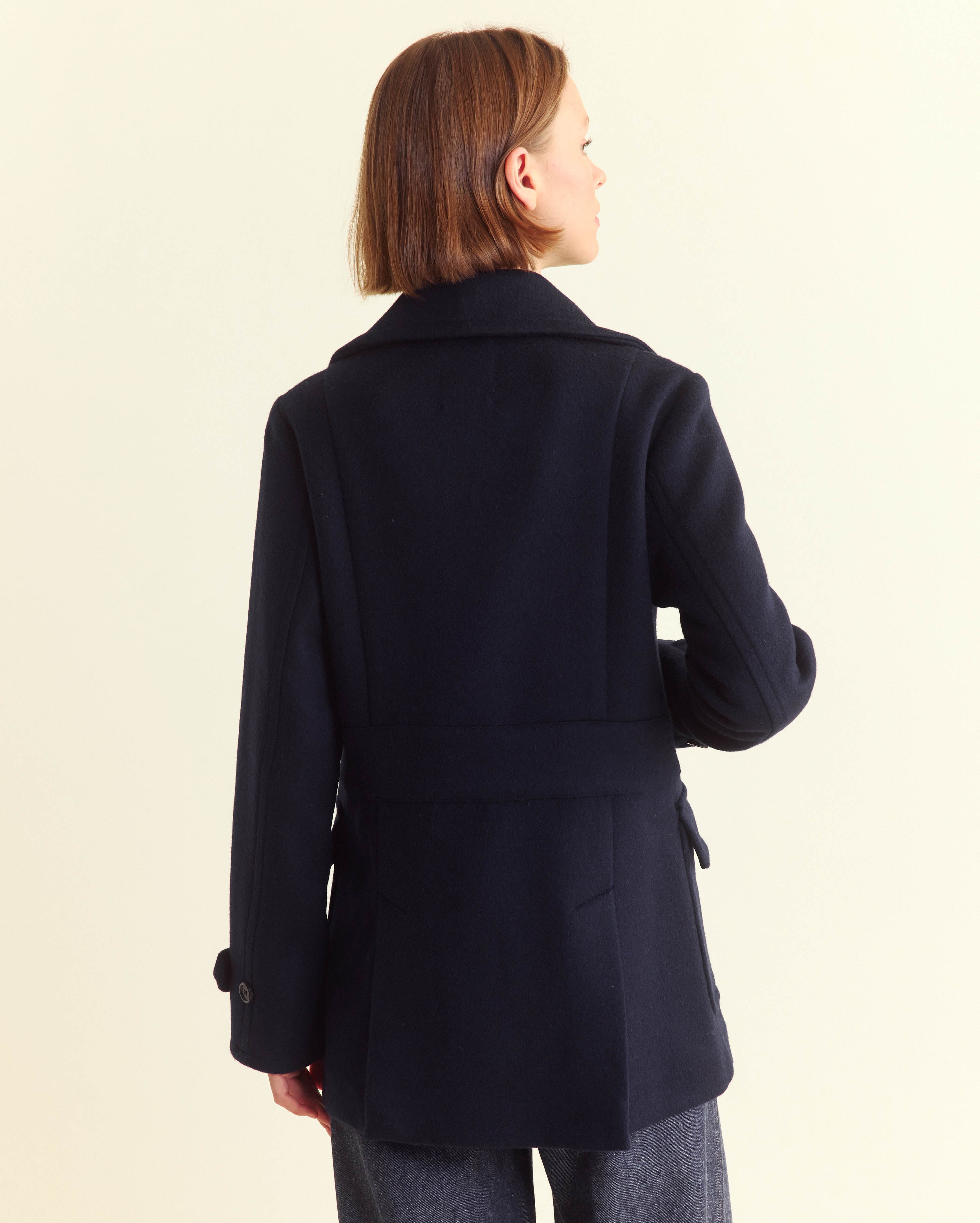 Classic navy pea fashion coat