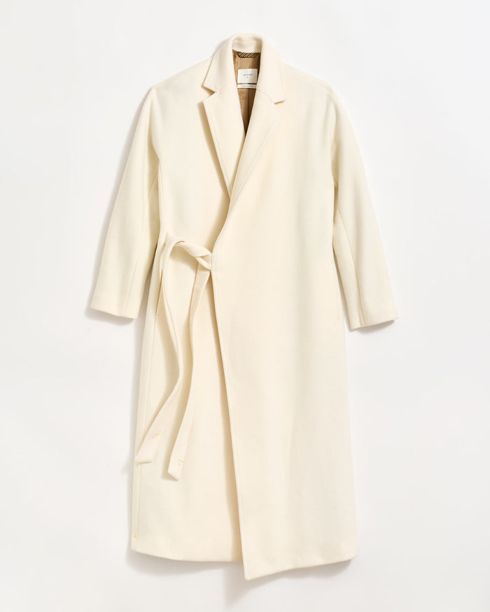 Wool Blend Wrap Coat in Ivory