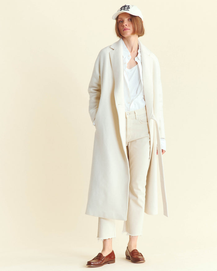 Wool Blend Wrap Coat in Ivory