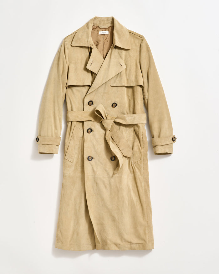 Long Suede Trench Coat in Sand