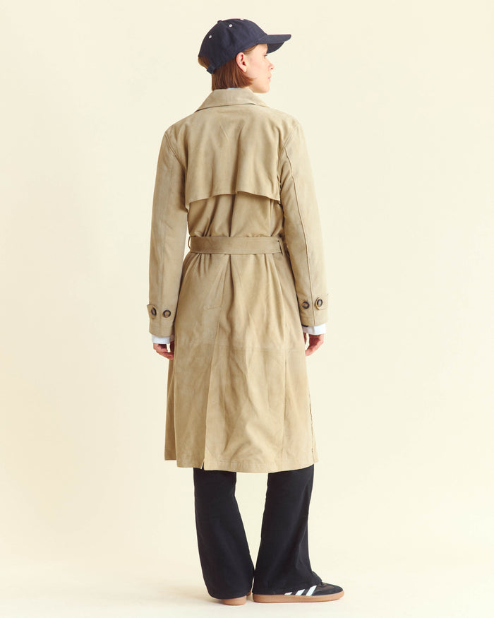 Long Suede Trench Coat in Sand