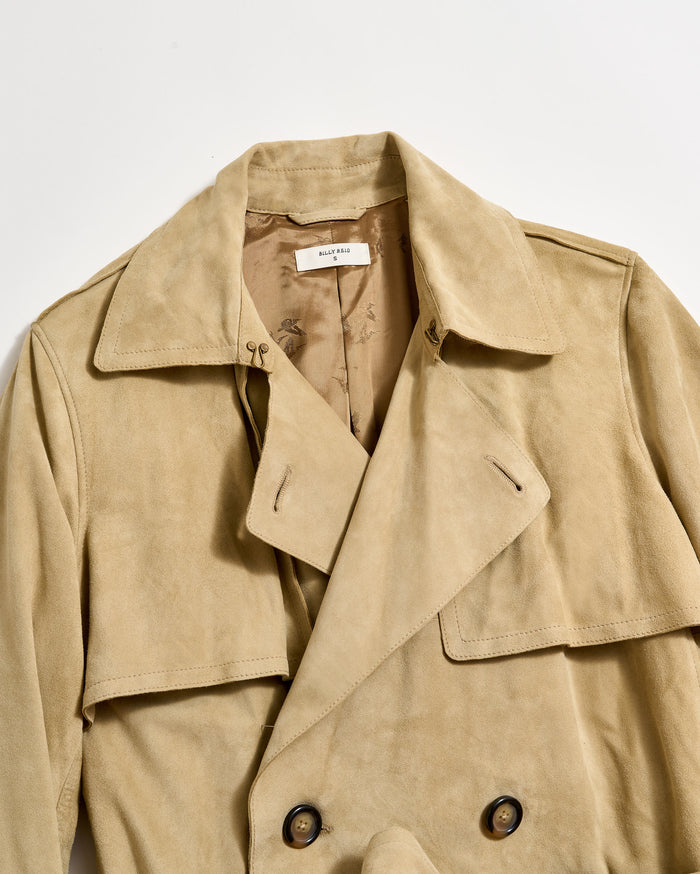 Long Suede Trench Coat in Sand