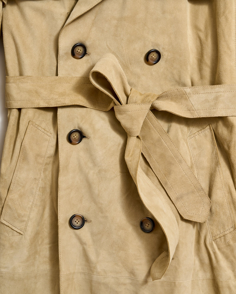 Long Suede Trench Coat in Sand