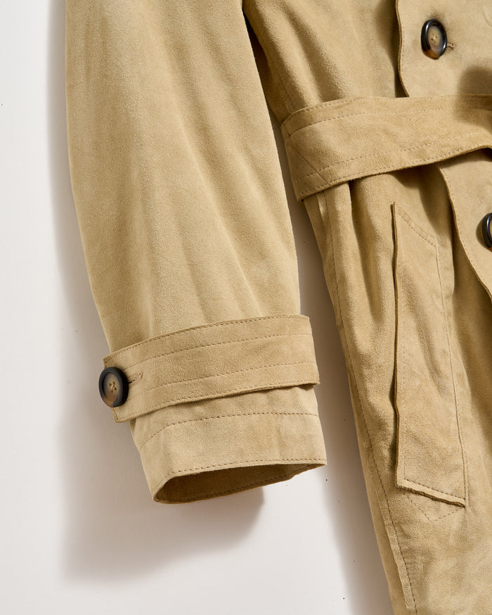 Long Suede Trench Coat in Sand