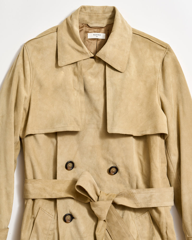 Long Suede Trench Coat in Sand