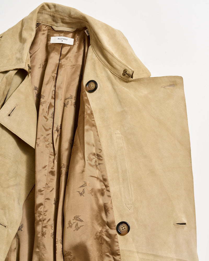 Long Suede Trench Coat in Sand