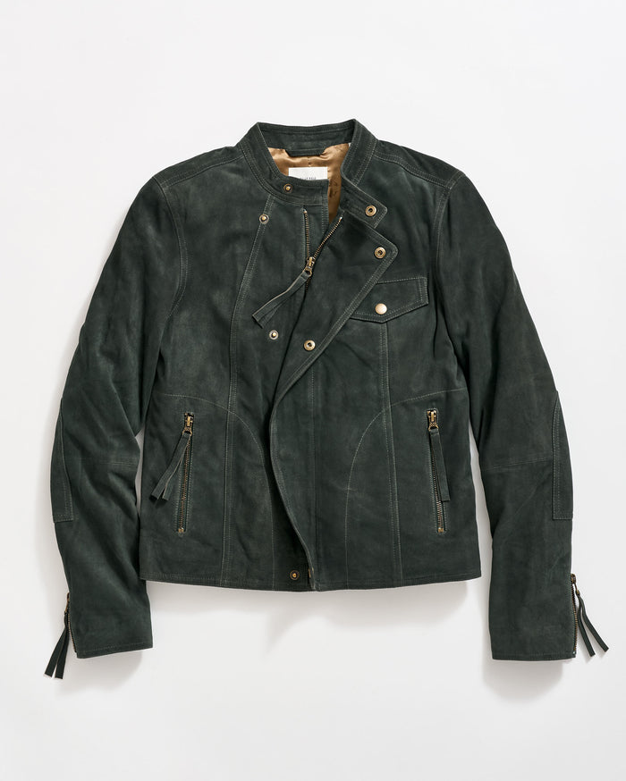 Suede Biker Jacket in Scarab