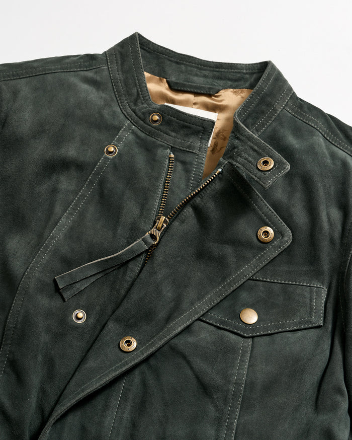 Suede Biker Jacket in Scarab