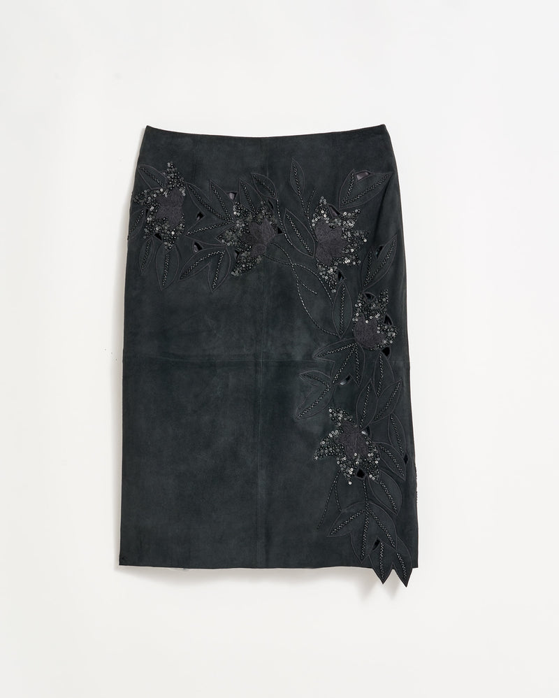 Suede Statement Pencil Skirt in Black