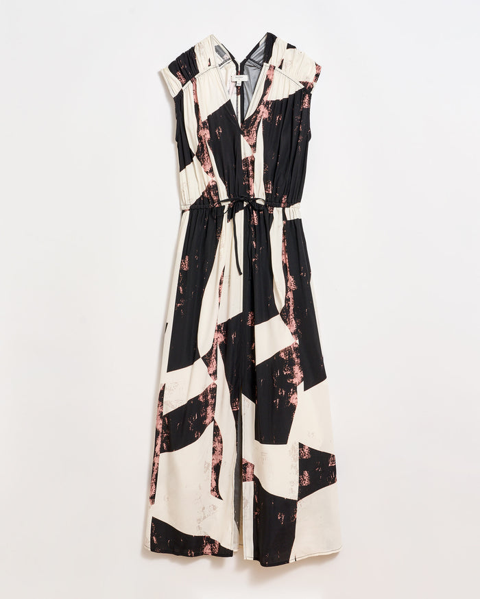 Modern Art V Neck Maxi Dress in Black/White