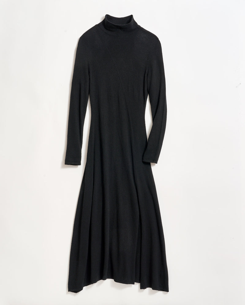 Wool Turtleneck Contour Sweater Dress in Black