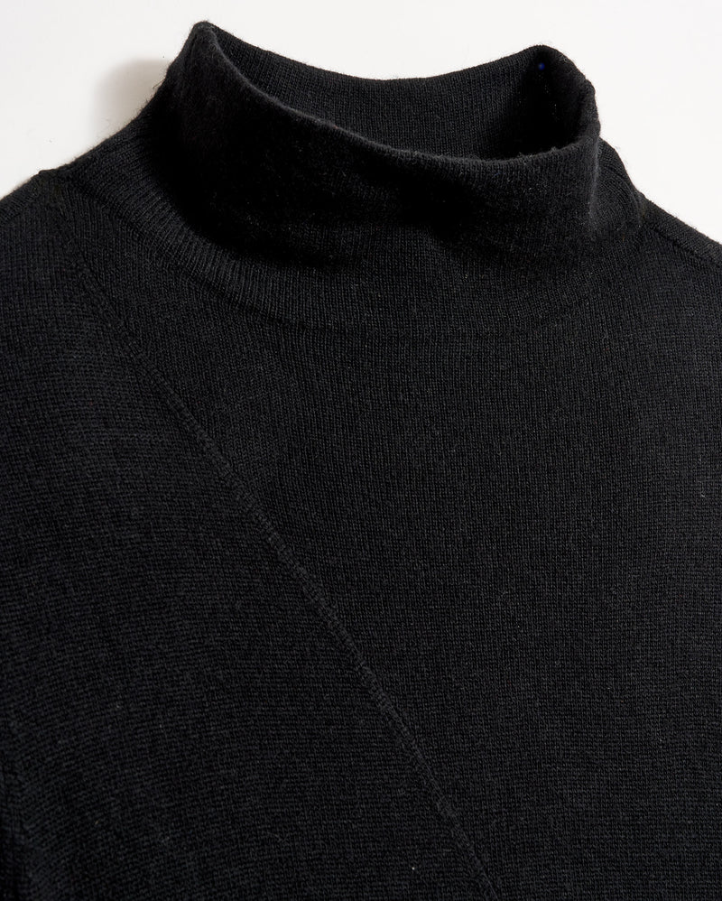 Wool Turtleneck Contour Sweater Dress in Black