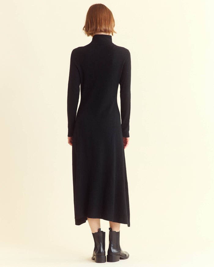 Wool Turtleneck Contour Sweater Dress in Black