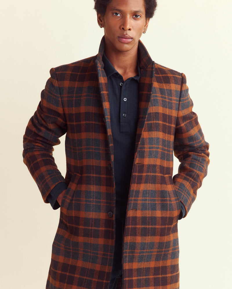 Bold Plaid Walking Car Coat in Asphalt/Multi