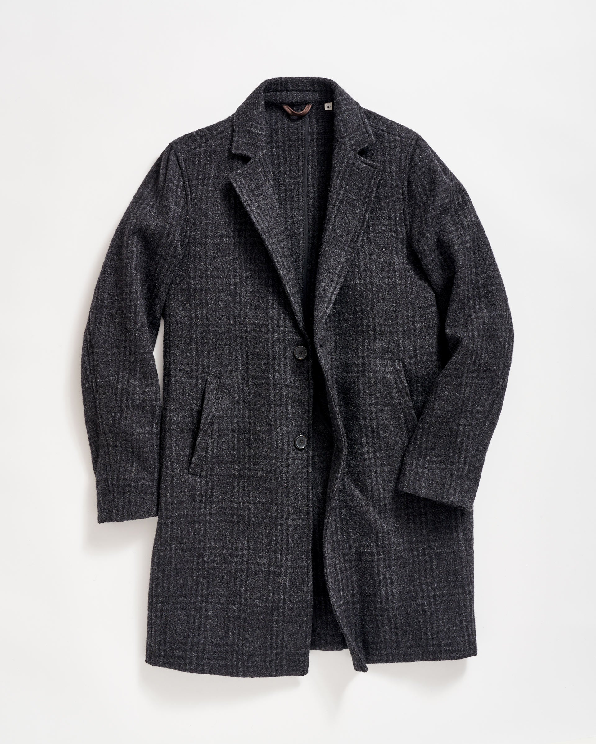 Billy Reid Subtle Plaid Boiled Wool Jordan Coat Black Multi