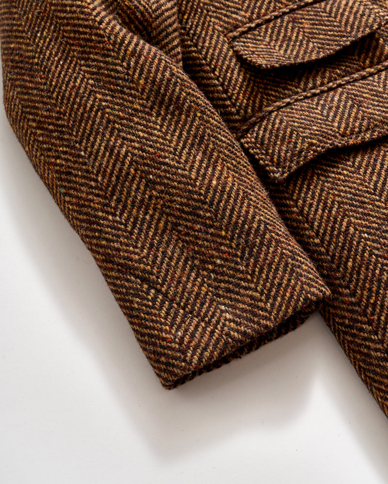 Herringbone Astor Coat in Dark Brown Herringbone